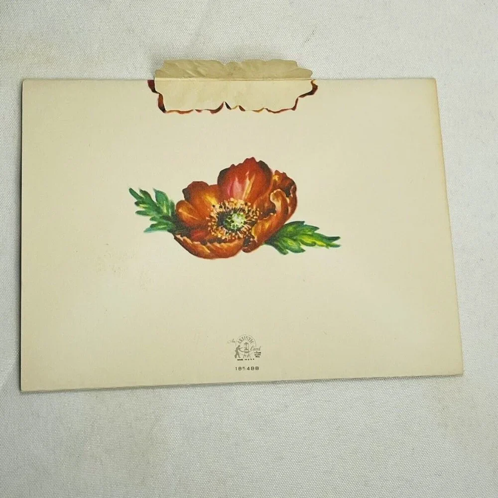 Vintage UNUSED Belated Birthday Poppy Die-Cut Embossed Artistic Greeting Card